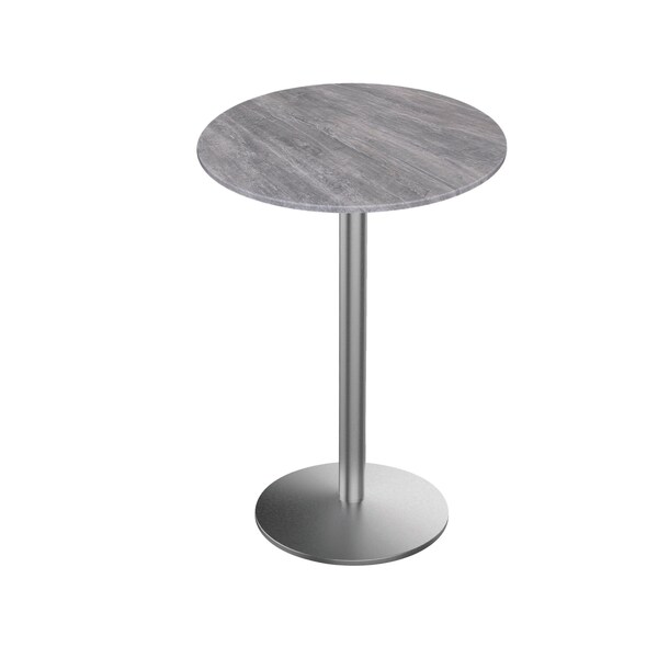 42 Tall OD214 St Steel Table Base w22 Dia Foot and 36 Dia Greystone Top, IndoorOutdoor